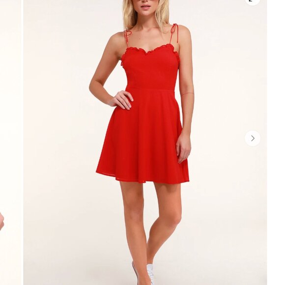 EUC Lulus Celebration Red Ruffled Skater Mini Dress Small - Picture 2 of 6